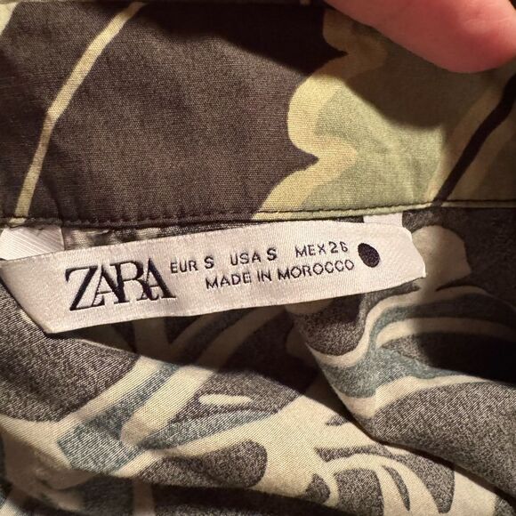 Zara Bold Green Print Maxi Button Up Belt Dress Leaf Print Size S– 100% Cotton - Picture 9 of 14